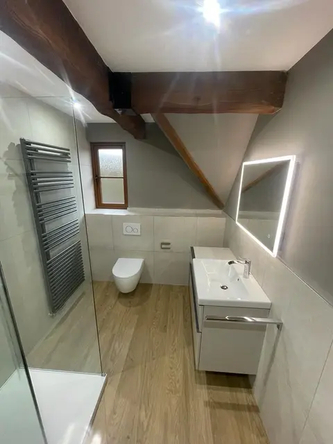 Walk-In Shower with Illuminated Mirror
